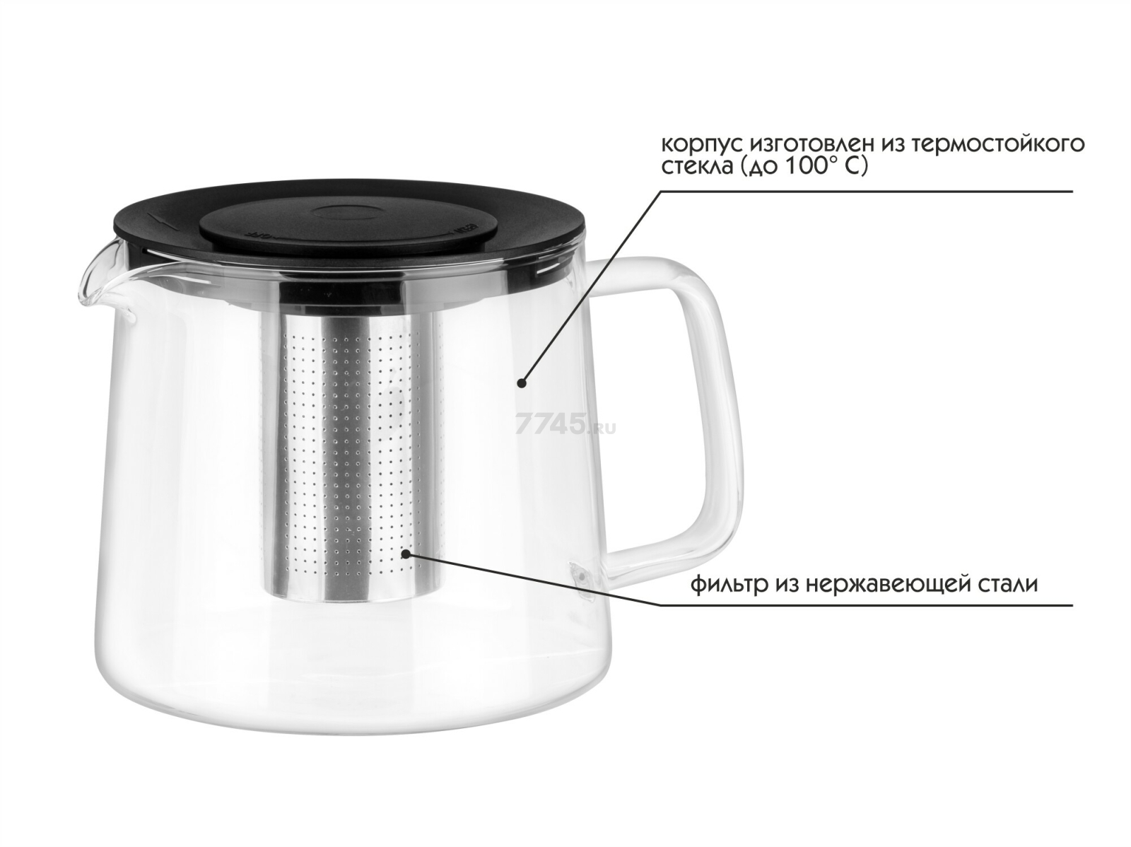 Заварочный чайник стеклянный PERFECTO LINEA Handy 1,5 л (52-407100) - Фото 4