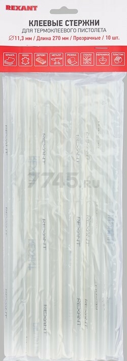 Стержень клеевой 11х270 мм прозрачный REXANT 10 штук (09-1270)