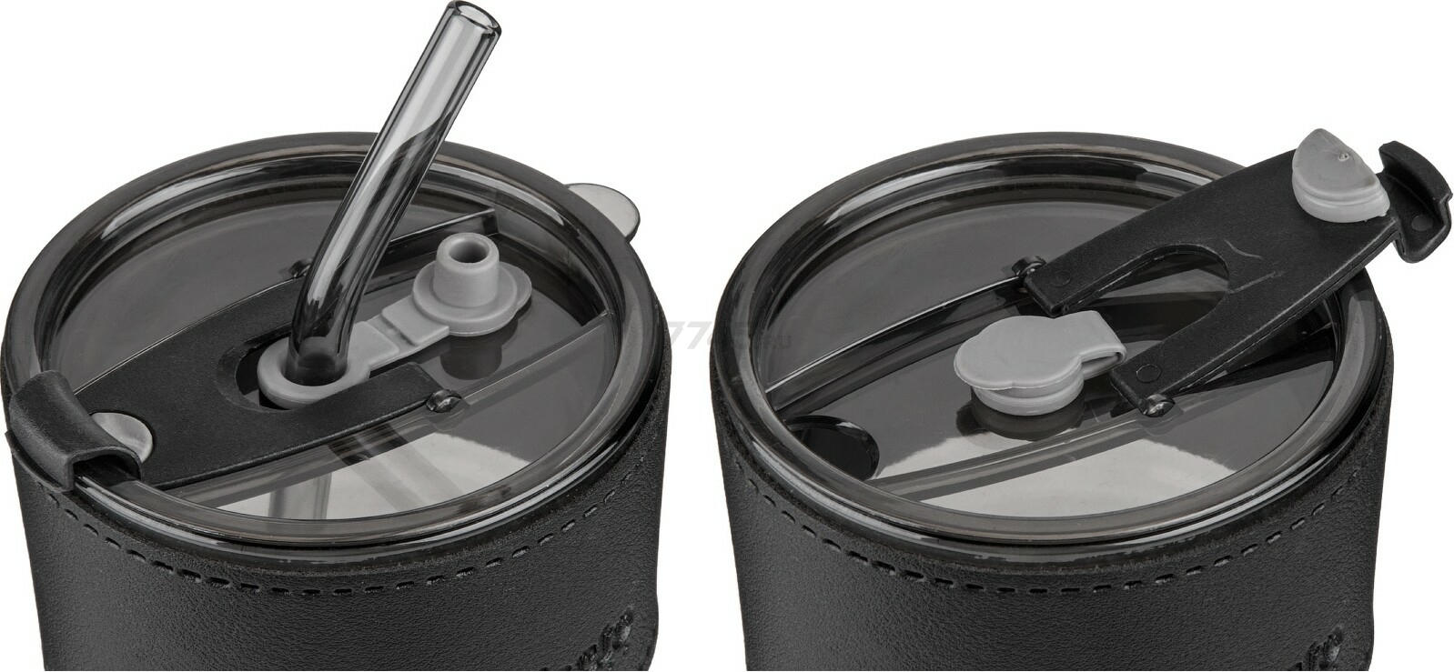 Стакан стеклянный для напитков с трубочкой и капхолдером PERFECTO LINEA Smoke Grey 400 мл (31-400101) - Фото 2
