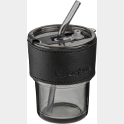 Стакан стеклянный для напитков с трубочкой и капхолдером PERFECTO LINEA Smoke Grey 400 мл (31-400101)