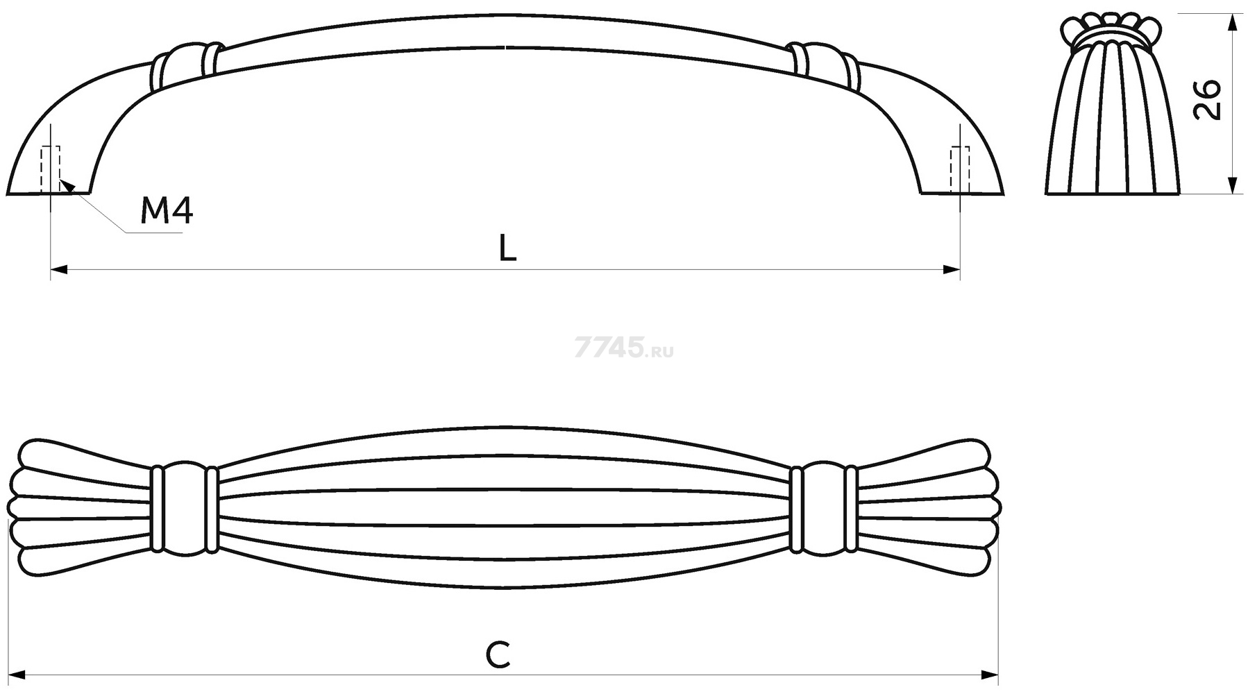 Ручка скоба uz-Abiat 128-04, античная латунь купить