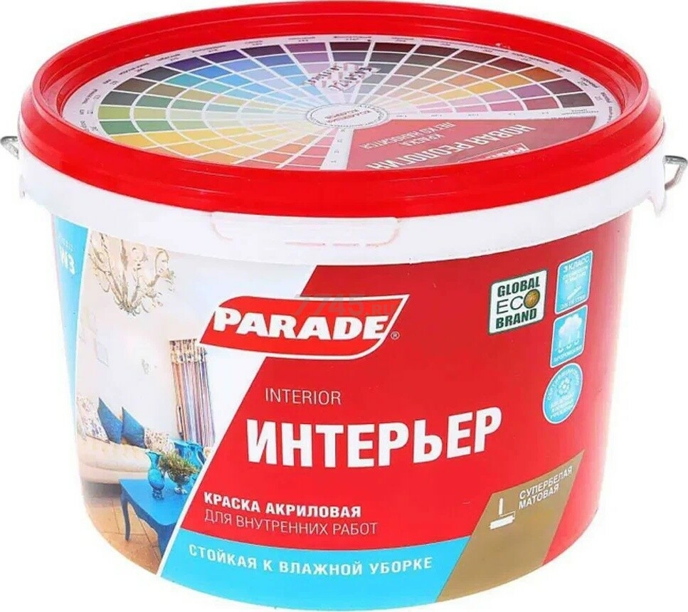 Краска ВД Parade w3 акриловая влагостойкая белая матовая 10л