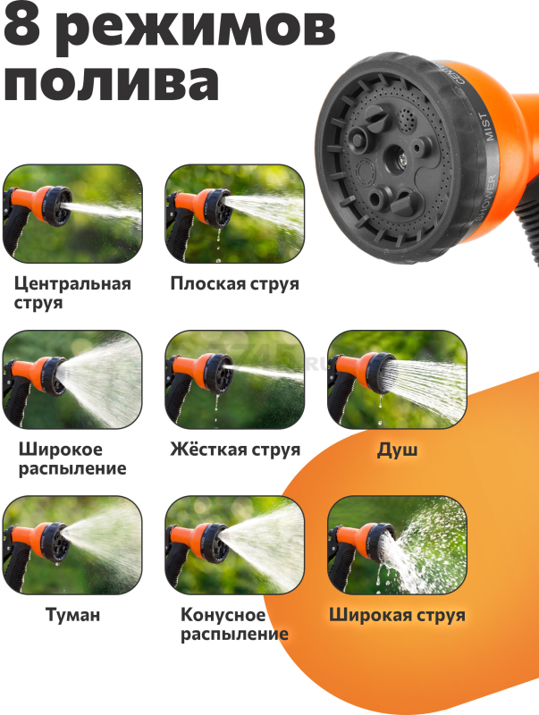Пистолет-распылитель 8-позиционный с мягкой ручкой STARTUL GARDEN (ST6010-04) - Фото 4