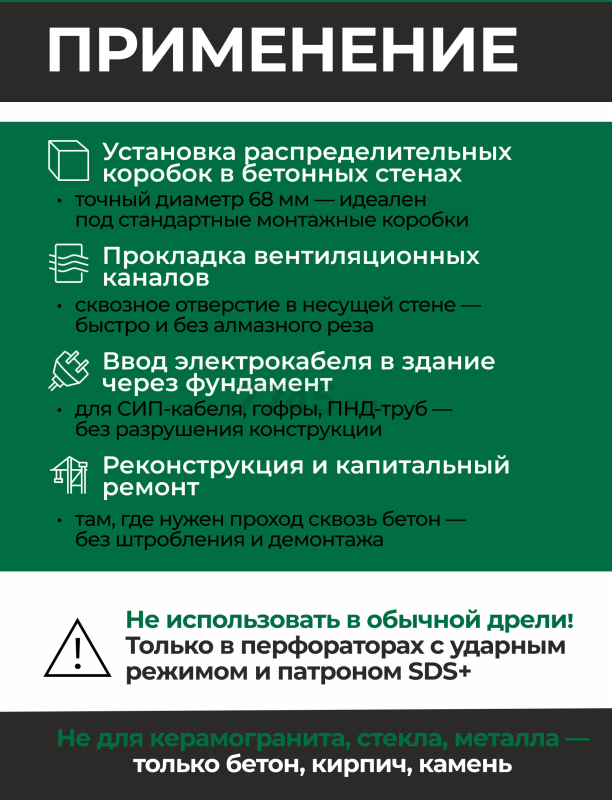 Коронка по бетону твердосплавная 68 мм ВОЛАТ (88968) - Фото 4
