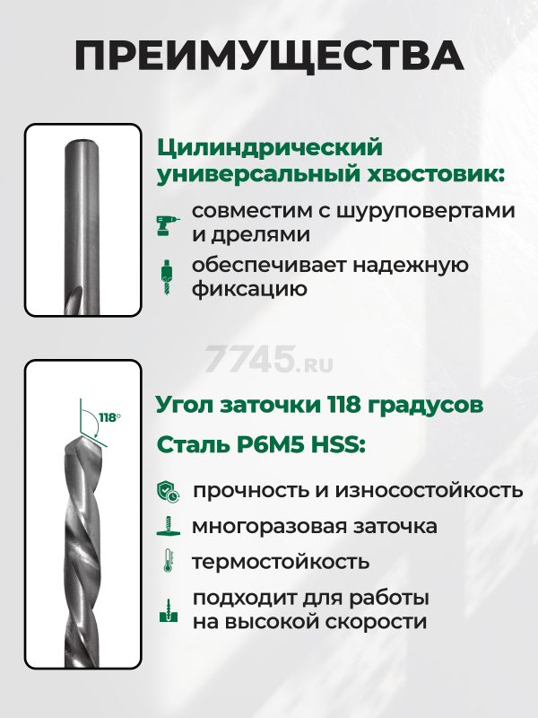 Набор сверл по металлу 1,5-6,5 мм 13 штук ВОЛАТ (86001-13) - Фото 3