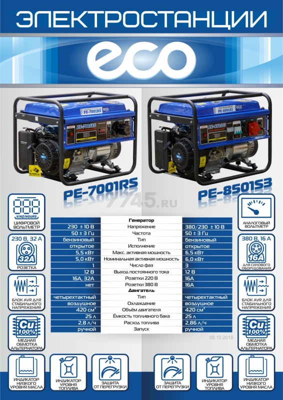 Генератор бензиновый ECO PE-8501S3 - Фото 12
