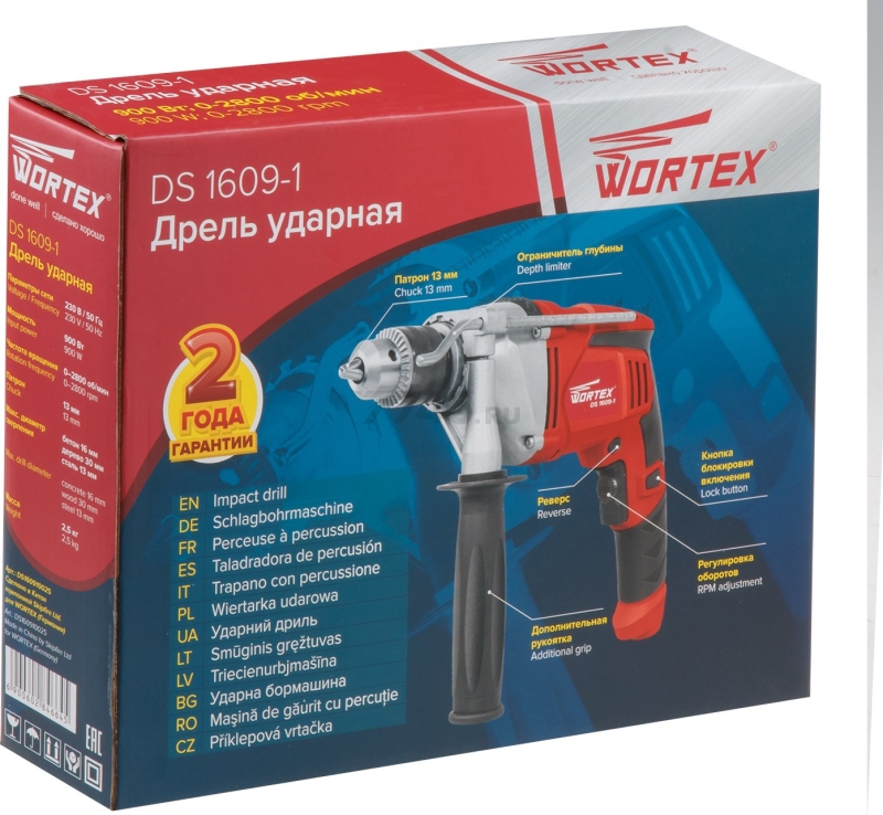 Дрель ударная WORTEX DS 1609-1 (DS160910025) - Фото 11