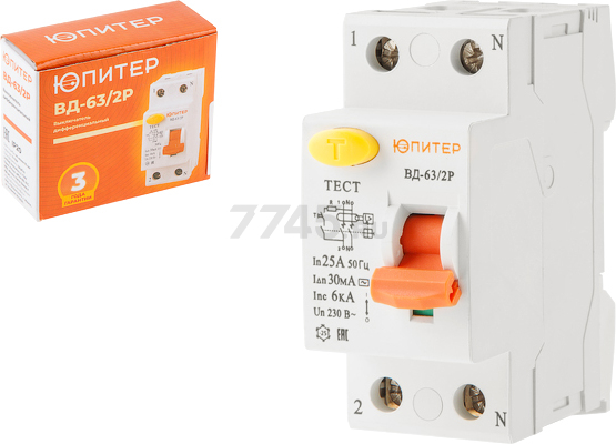 УЗО ЮПИТЕР ВД-63 1P+N 16А тип AC 30мА (JP7512-16)