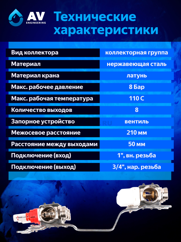 Коллекторная группа AVE136, 8 выходов AV ENGINEERING (AVE13600108) - Фото 4