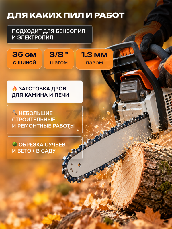 Цепь 35 см 3/8" LP 1,3 мм 50 звеньев ECO 38LTA (CSP-38LTA350) - Фото 2