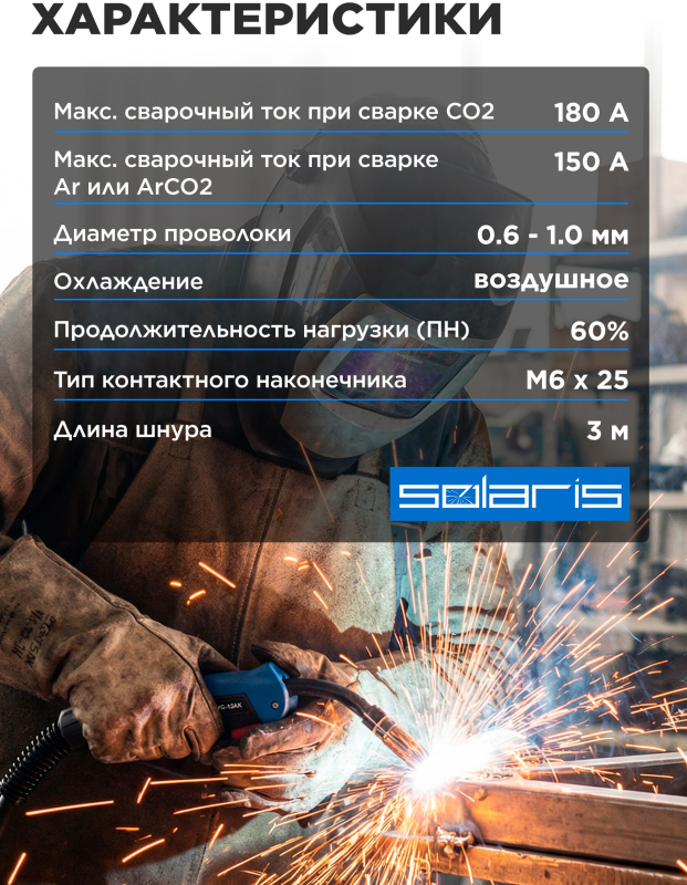 Горелка сварочная MIG MAG SOLARIS WG-15AK 3 м 180 А (WG-15AK3) - Фото 5