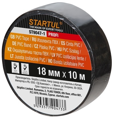 Изолента ПВХ 18 мм 10 м черная STARTUL Profi (ST9047-1)