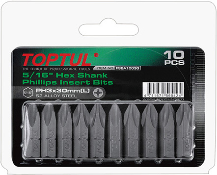 Насадка крестообразная PH3 30 мм 5/16'' 10 штук блистер TOPTUL (FSBA1003G)