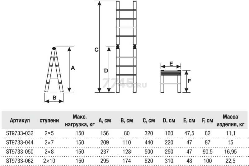 Лестница алюминиевая телескопическая 320 см STARTUL (ST9733-032) - Фото 10