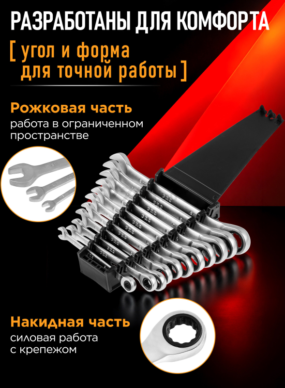 Набор ключей комбинированных с трещоткой 8-19 мм 11 предметов PRO STARTUL (PRO-7111) - Фото 3