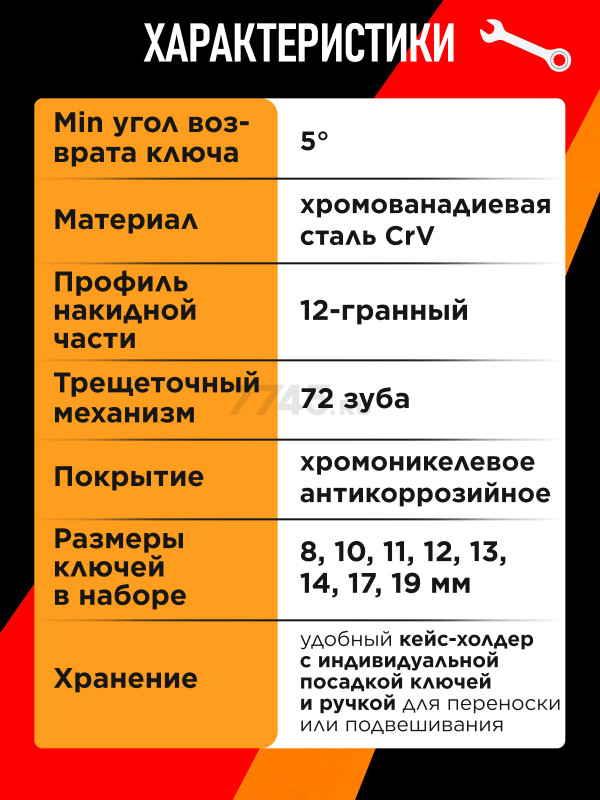 Набор ключей комбинированных с поворотной трещоткой 8-19 мм 8 предметов PRO STARTUL (PRO-7308) - Фото 2