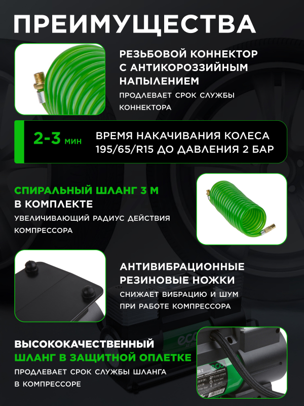 Компрессор автомобильный ECO AE-028-2 - Фото 3