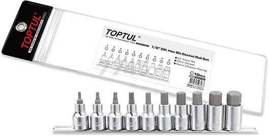 Набор головок с насадкой 1/2" 10 предметов TOPTUL (GAAG1005)