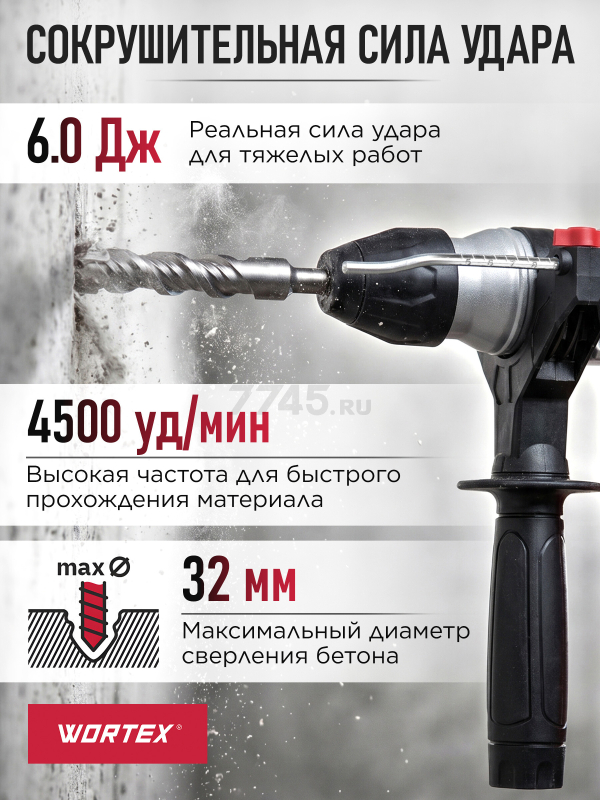Перфоратор WORTEX RH 3239 F (RH3239F1129) - Фото 3