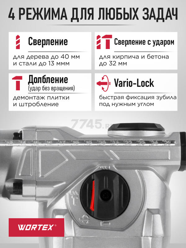 Перфоратор WORTEX RH 3239 F (RH3239F1129) - Фото 4