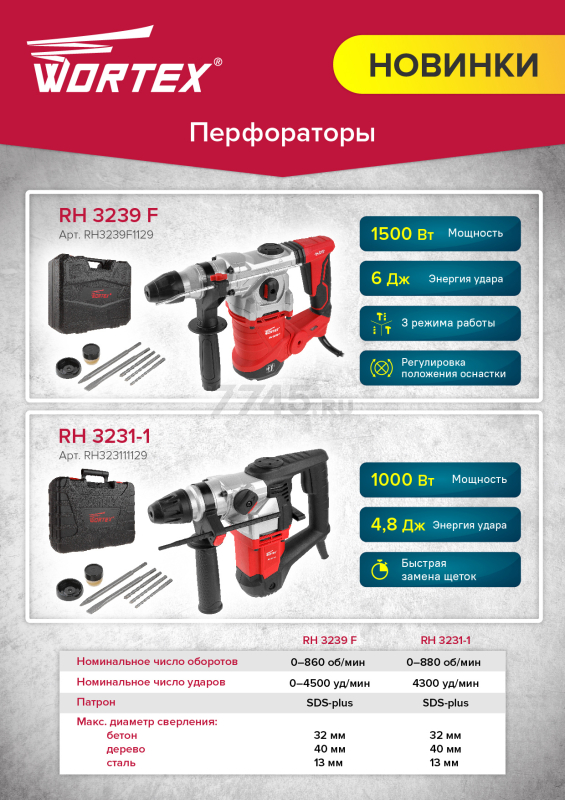 Перфоратор WORTEX RH 3239 F (RH3239F1129) - Фото 11