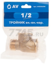 Тройник латунный внутренняя-внутренняя-наружная 1/2" AV ENGINEERING (AVE306008) - Фото 2