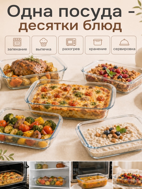 Форма для выпечки из жаропрочного стекла прямоугольная PERFECTO LINEA 3 л (12-300010) - Фото 2
