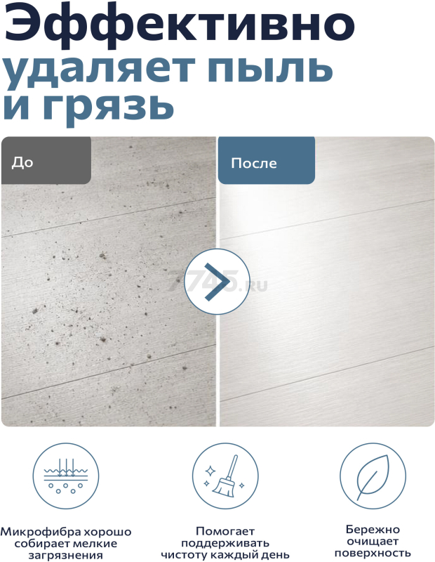 Швабра для пола PERFECTO LINEA с насадкой из микрофибры синяя (43-392012) - Фото 7