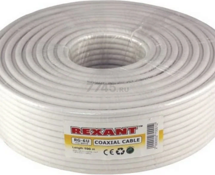 Кабель коаксиальный REXANT RG-6U+Cu Cu/Al/Cu 64% 75 Ом 100 м белый (01-2221) - Фото 2