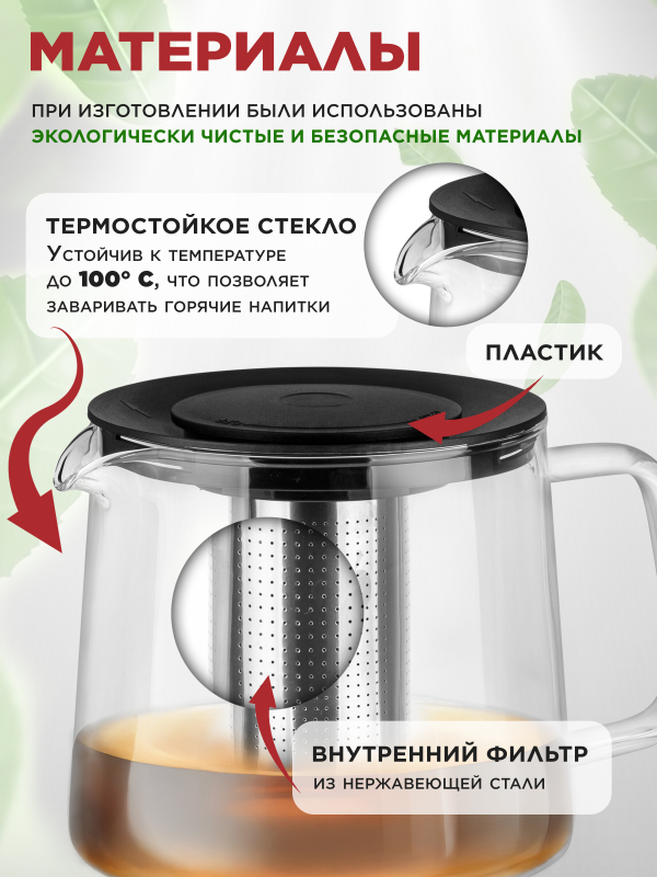 Заварочный чайник стеклянный PERFECTO LINEA Handy 1,5 л (52-407100) - Фото 3