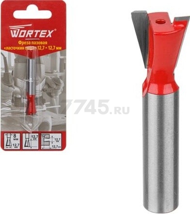 Фреза по дереву пазовая ласточкин хвост 12,7х12,7х45 мм WORTEX (0318100)