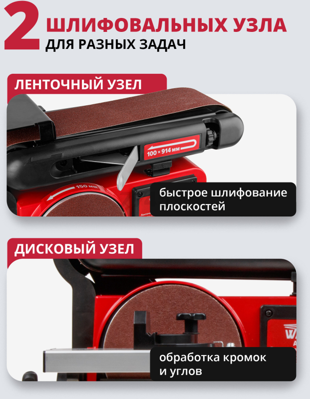 Станок деревообрабатывающий шлифовальный тарельчато-ленточный WORTEX GM 1528 (0325104) - Фото 2