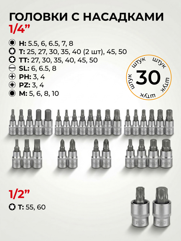 Набор инструментов 1/4", 1/2", 3/8" 6 граней 216 предметов PRO STARTUL Stuttgart (PRO-216S) - Фото 8