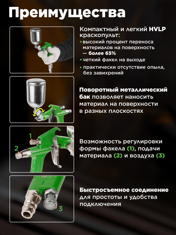 Краскопульт пневматический ECO SG-1500 (EC1530-10) - Фото 2