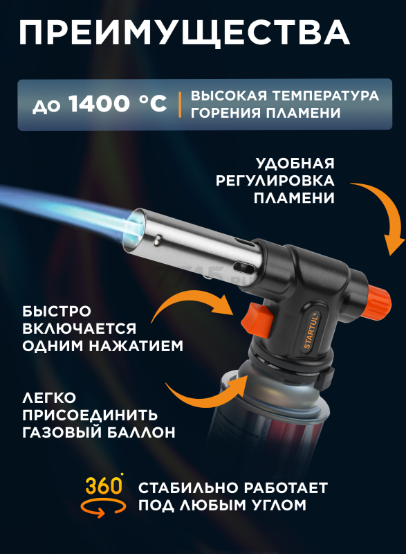 Горелка газовая STARTUL с пьезоподжигом (ST1560-04) - Фото 2