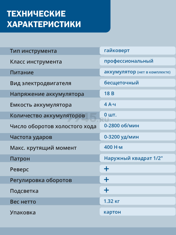 Гайковерт аккумуляторный ударный BULL SC 1804 SOLO XLTpro (0329203) - Фото 5