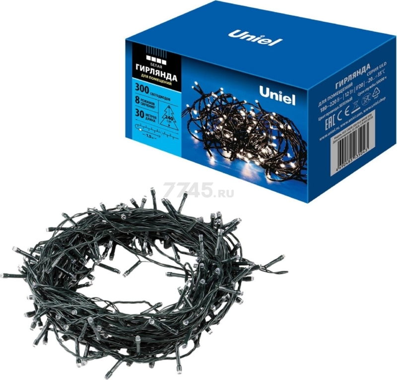 Гирлянда новогодняя светодиодная UNIEL ULD-S3000-300/DGA WHITE IP20 30 м 300 диодов белый - Фото 4