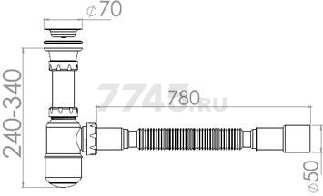 Сифон для умывальника выпуском 70 мм с гибкой трубой 1 1/2" - 40/50 мм AV ENGINEERING (AVE129752) - Фото 2