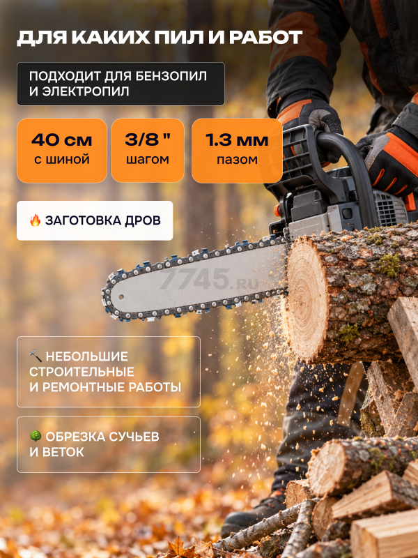 Цепь 40 см 3/8" LP 1,3 мм 55 звеньев ECO 38LTA (CSP-38LTA355) - Фото 2