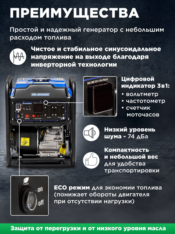 Генератор инверторный бензиновый ECO PE-4000RSI (EC1562-8) - Фото 3