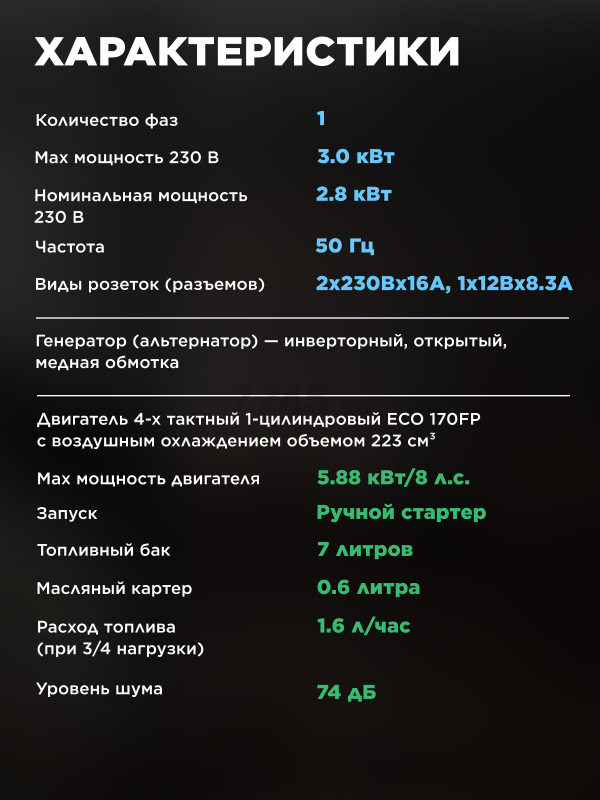 Генератор инверторный бензиновый ECO PE-3000RSI (EC1561-7) - Фото 3