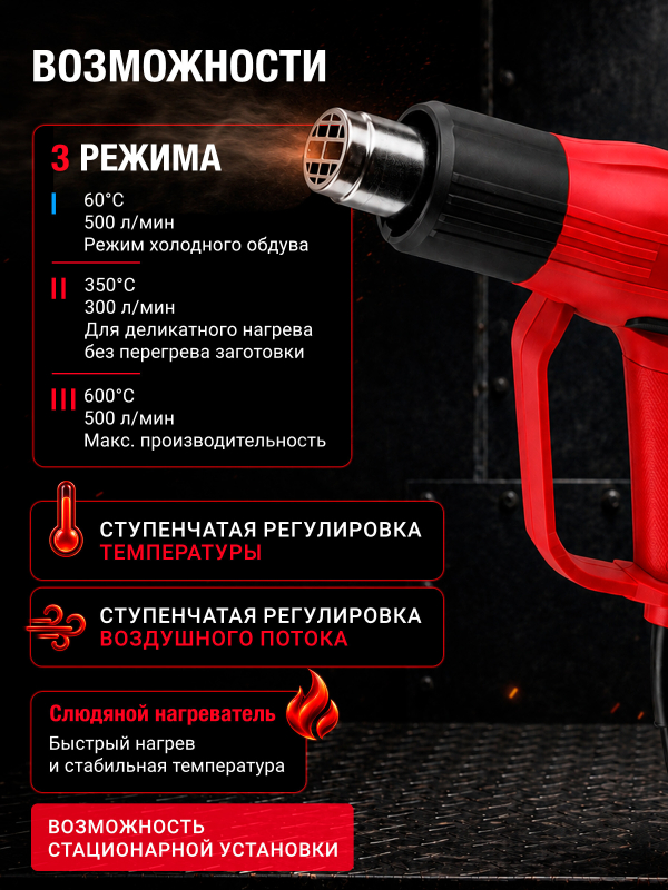 Фен строительный (термовоздуходувка) WORTEX HG 6120-1 (0334324) - Фото 2