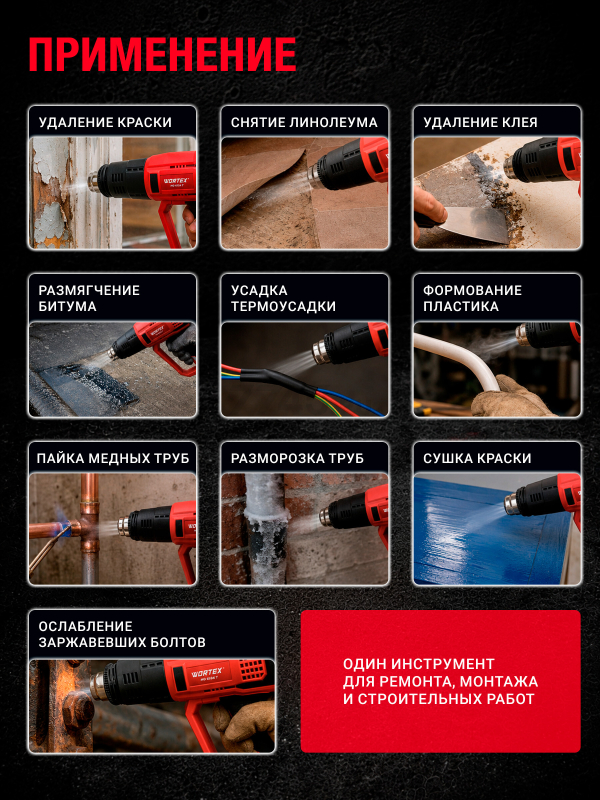 Фен строительный (термовоздуходувка) WORTEX HG 6120-1 (0334324) - Фото 3