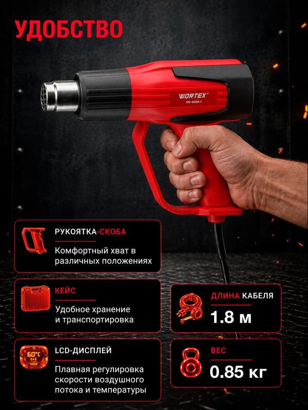 Фен строительный (термовоздуходувка) WORTEX HG 6120-1 (0334324) - Фото 4