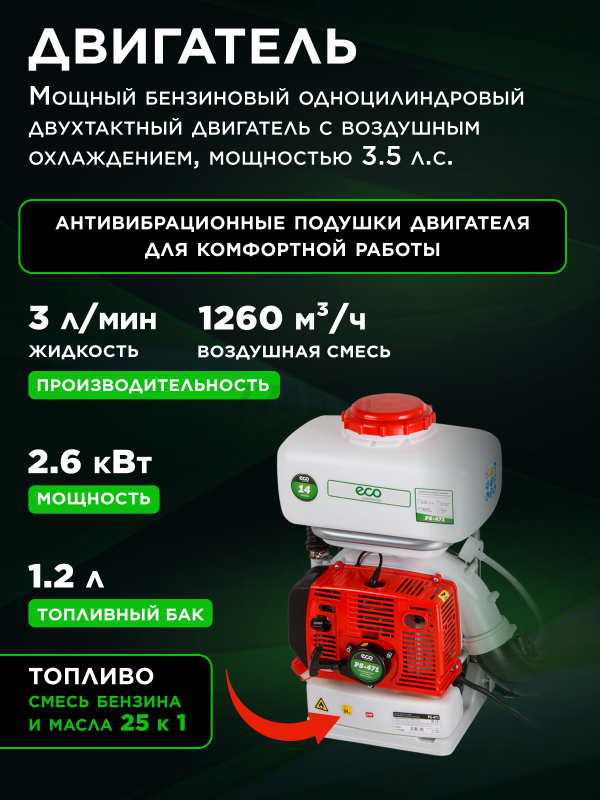 Опрыскиватель ранцевый бензиновый 14 л ECO PS-471 (EC1568-4) - Фото 4