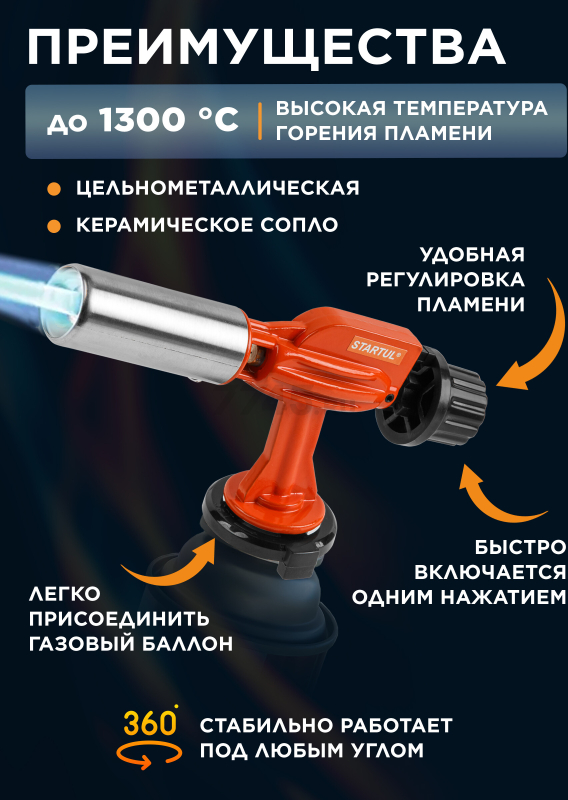 Горелка-насадка газовая STARTUL с пьезоподжигом (ST1560-06) - Фото 2