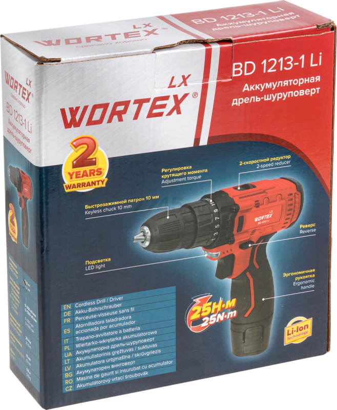 Дрель-шуруповерт аккумуляторная WORTEX LX BD 1213-1 Li (1329350) - Фото 16