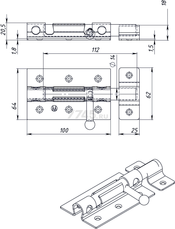 Задвижка дверная 100 мм STARFIX ЗД-08 черная (SMP-64216-1) - Фото 2