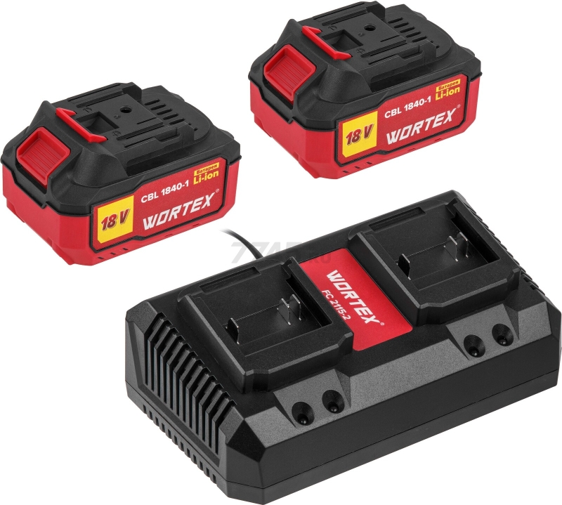 Комплект аккумулятор 18В 4Ач 2 штуки и зарядное устройство WORTEX XLT SET (1329413) - Фото 2