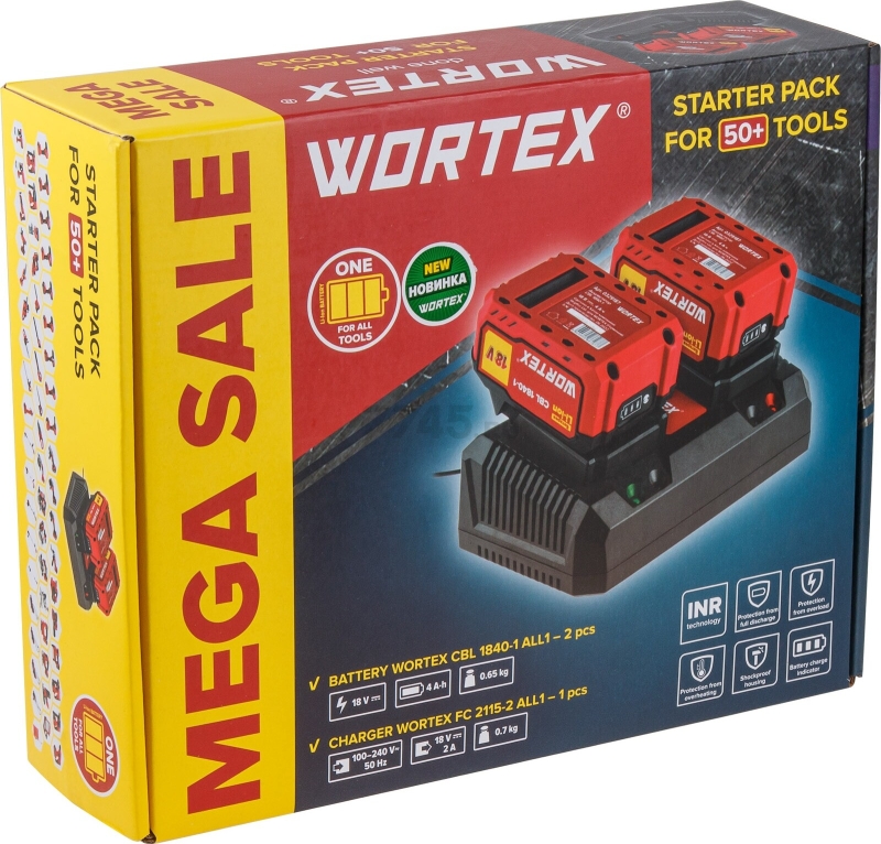 Комплект аккумулятор 18В 4Ач 2 штуки и зарядное устройство WORTEX XLT SET (1329413) - Фото 3